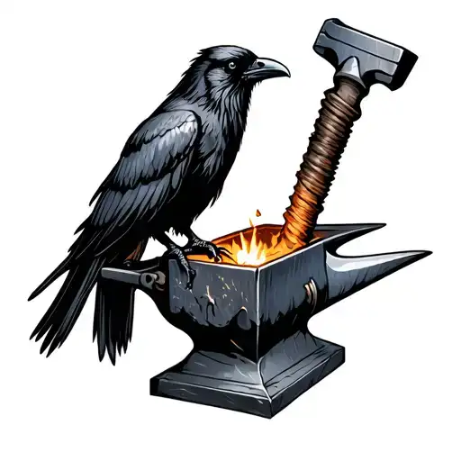 Blacksmith Anvil And Raven