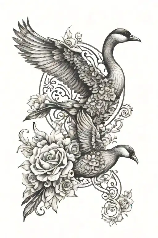 Hip Tattoo With Geese Made Of Florals Forming The Shape As Well As Other Western Elements