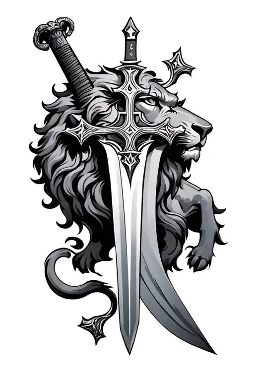 Lion And Cross Inside Sword Blade