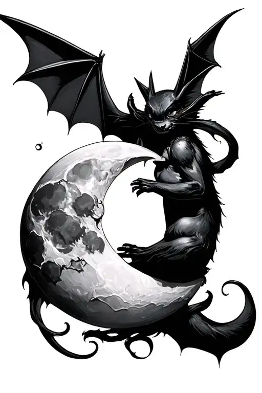 Bat Hugging Moon Merging Together