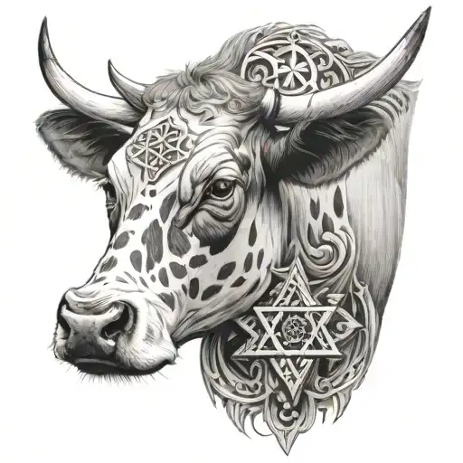 Cow With Nt And Star Of David Incorporated In Design