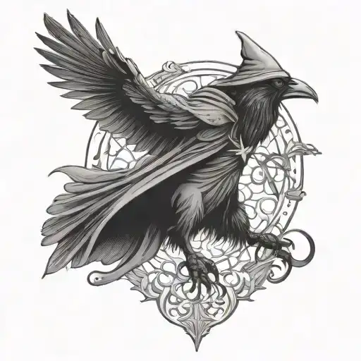 Wizard With Raven Flying
