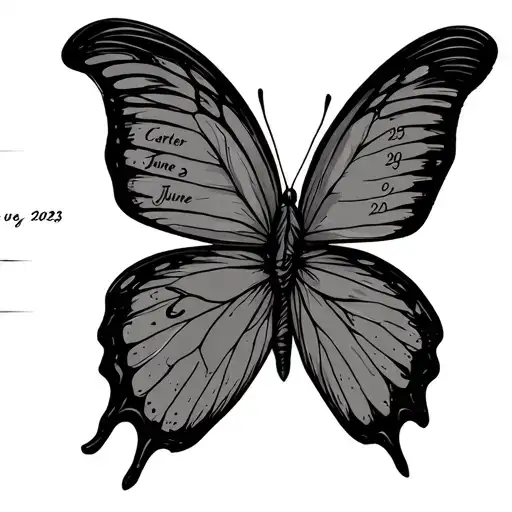 Butterfly With Carter Written In One Wing And June 29 2023 Written In The Other