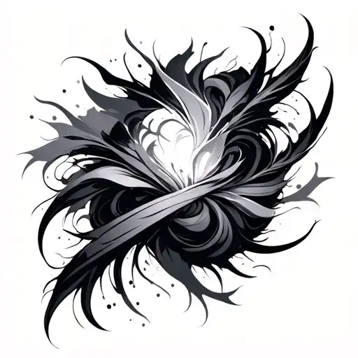 Abstract Black Work Tattoo Under Breast