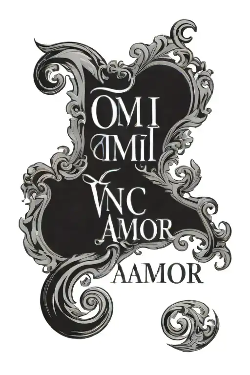 Omni Vincit Amor Tattoo With The Lettering In A Design Resembling The Latin Meaning