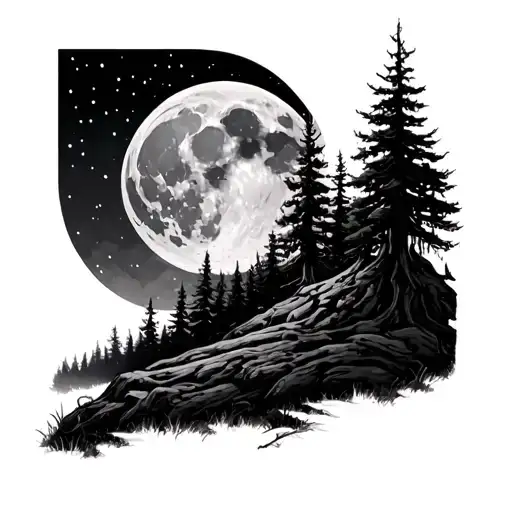 Dark Forest With Full Moon