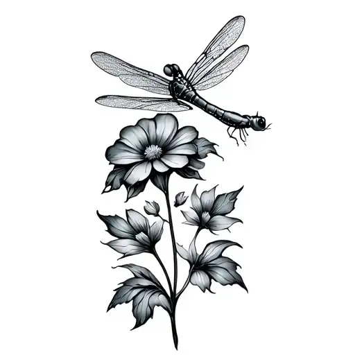 Forget Me No Flower And A Dragonfly Resting