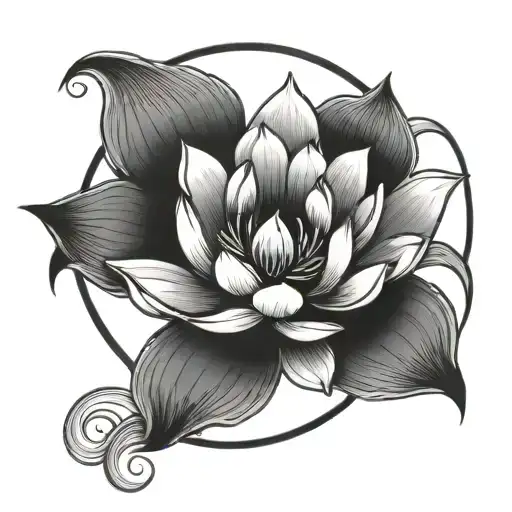 White Lotus Flower With Yin Yang Symbol