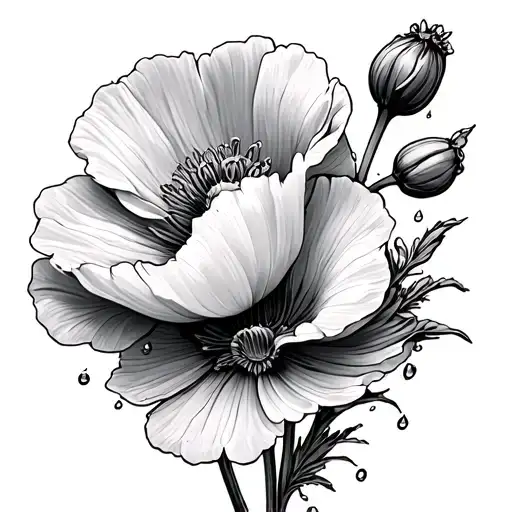 California Bush Poppy With Water Drops Watering Flowers