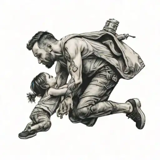 Man Holding A Little Girl Above Him In The Air Profile Holding Fine Line