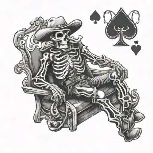 Cowboy Skeleton Sitting Down Playing Cards