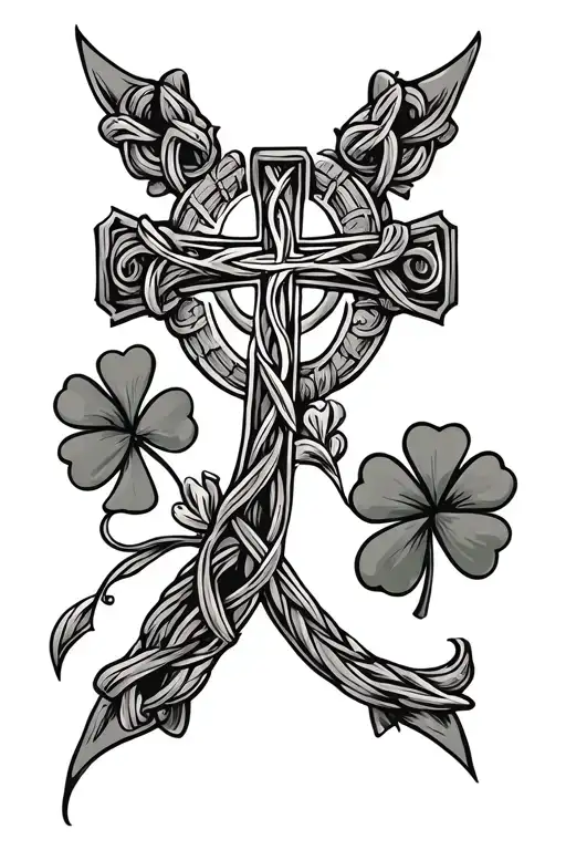 Catholic Cross And Shamrocks Woven