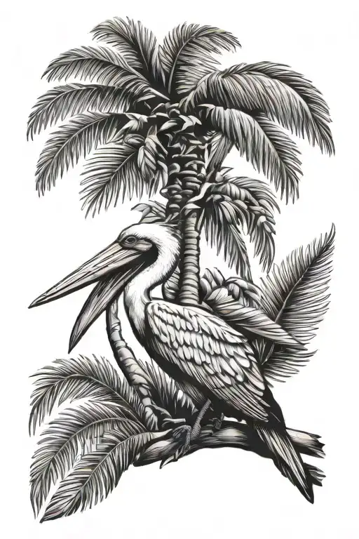 Pelican And Palm Tree