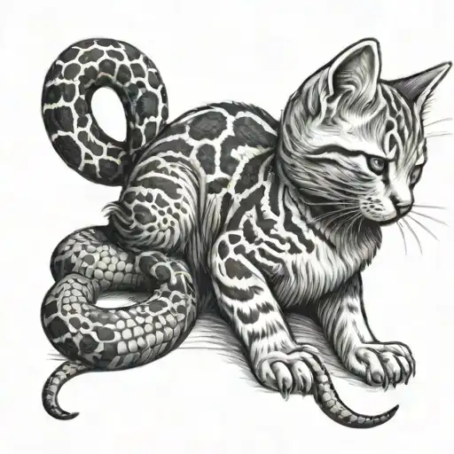 A Kitten Playing With A Snake
