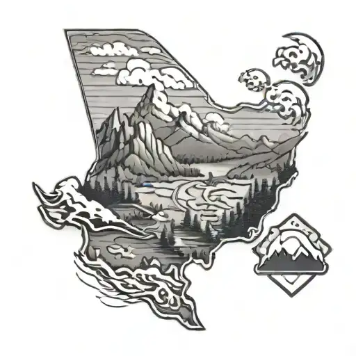 Half Sleeve With Small Bear Water Clouds Lightening Mountains And Map Of Ohio