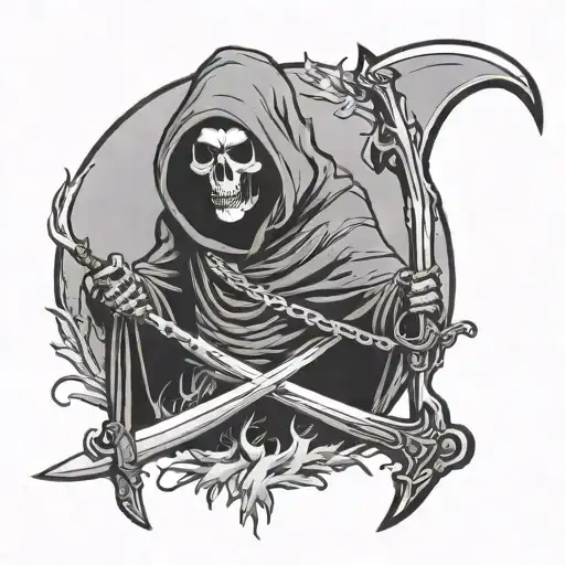 Minimal Grim Reaper Winter With Scythe And Text Saying Lurker Of Chalice Underneath