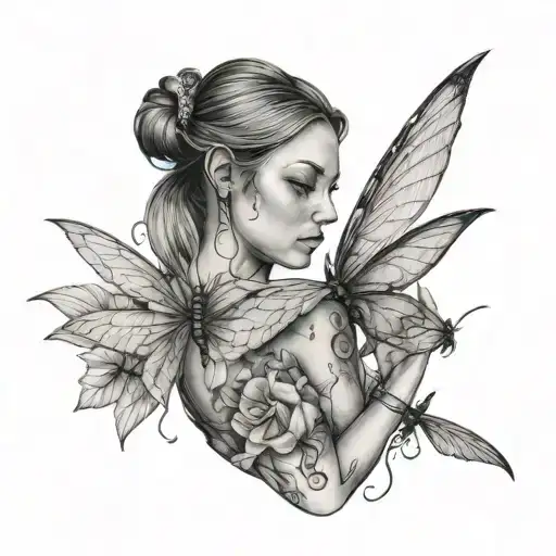 Female With Small Dragonflys Tattoo On Her With Her Hand