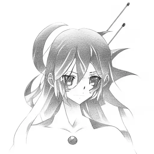 Design A Tattoo Featuring A Beach Scene With Anime Characters In A Sketch Style