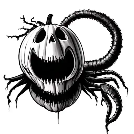 Pumpkin King Jack Skellington With Mans Ruin Tattoo With Worm From A Corpse Bride Tim Burton