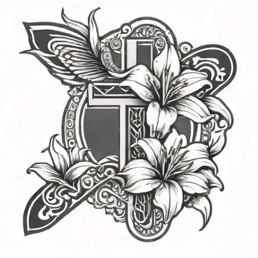 Egyptian Cross And Christian Cross With Lily Flower