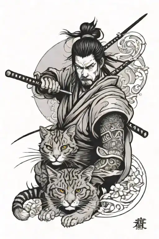 A Samurai And A Cat On The Wrist Of 12 Centimeters
