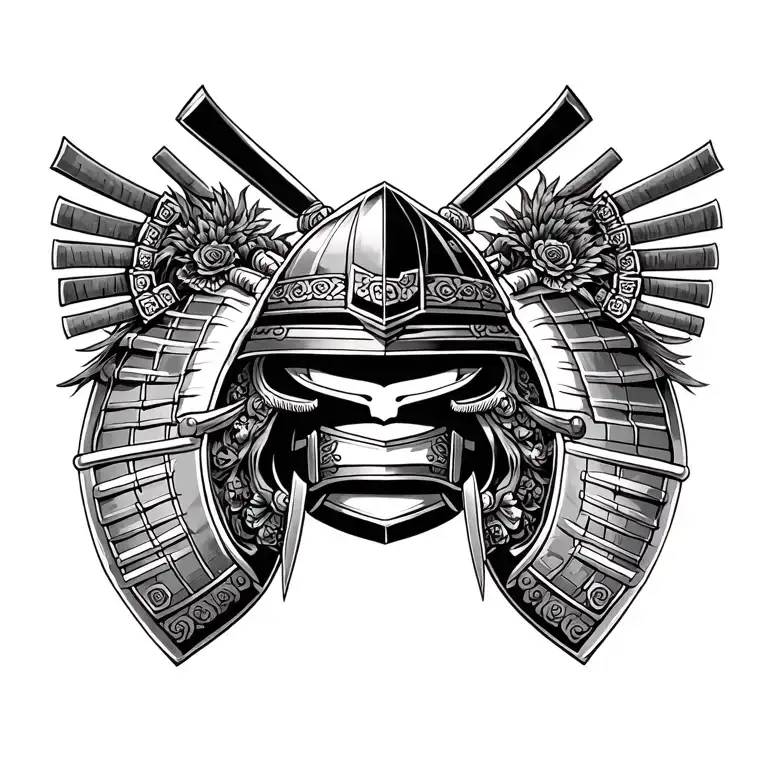Samurai Helmet Japanese Traditional Style Illustration
