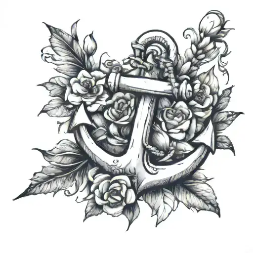 Anchor With January Birth Flowers Intertwined