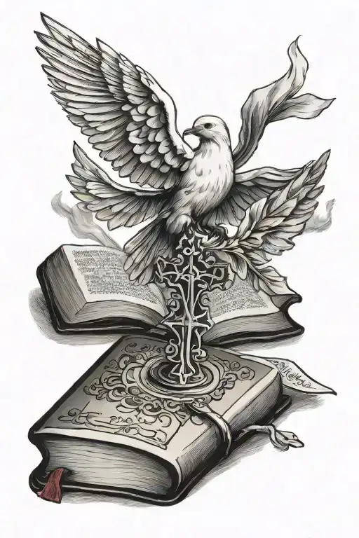 Dove Cross And Bible Book Open In Front