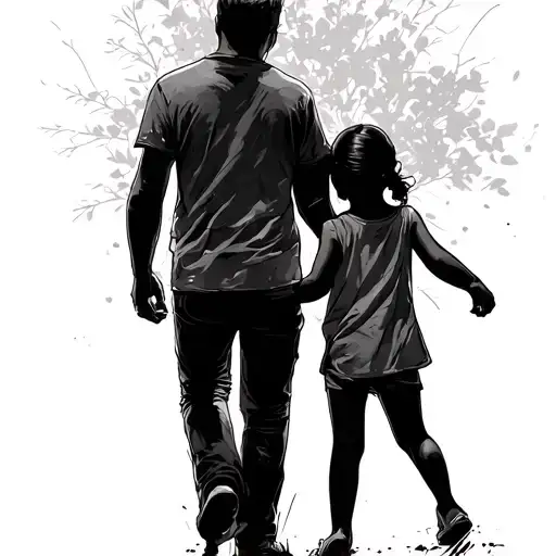 Father And Young Daughter Shadow Walking