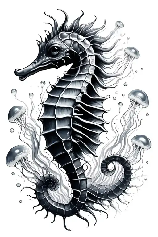 Seahorse Surrounded By Jelly Fish