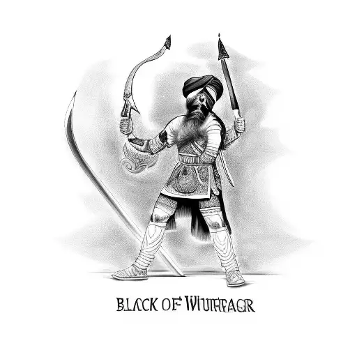 Design A Black-grey Tattoo Depicting A Sikh Warrior Holding A Sacred Scripture