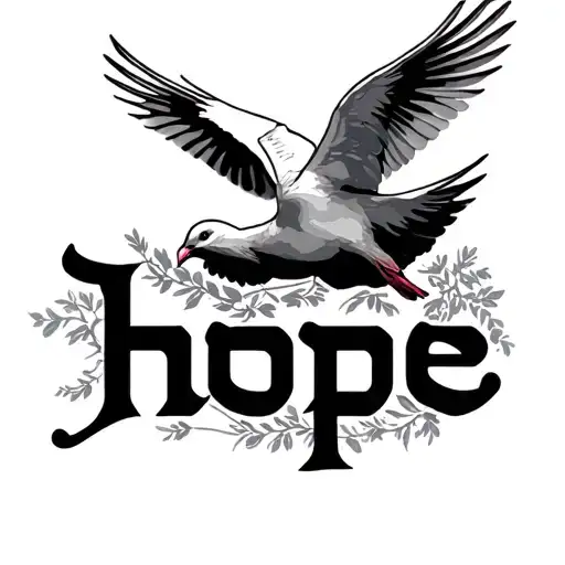 The Word Hope In Hebrew With 2 Doves Flying Around It