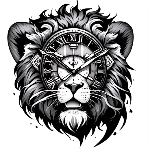 Graffiti Style Lion With Time Piece In The Eye Surrounded