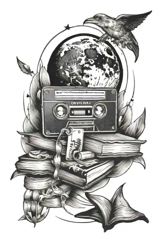 Cassette Tapes And Books And A Moon