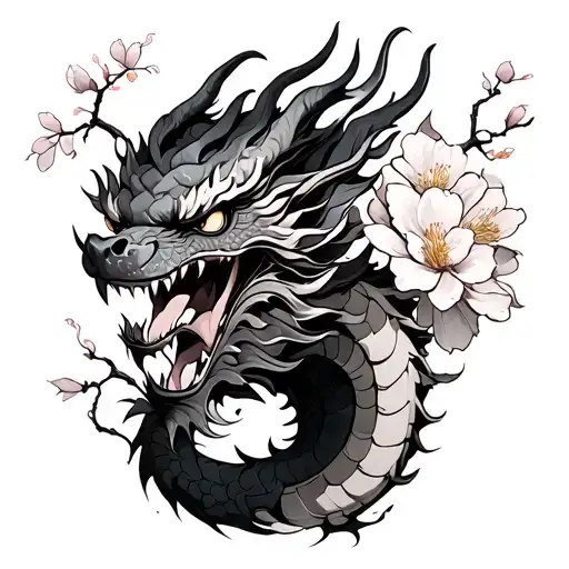 Oni And Cherry Blossom With Dragon