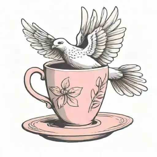 A Pink Coffee Mug With A Peaceful Dove Flying Out Of It