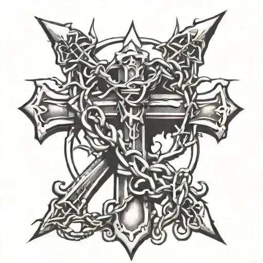Cross With A Crown Of Thorns Wrapped