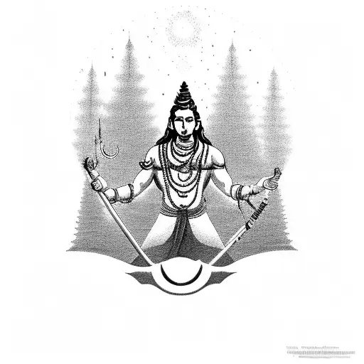 An Intricate Design Of Lord Shiva Holding A Trekking Pole While Standing On A Mountain Peak