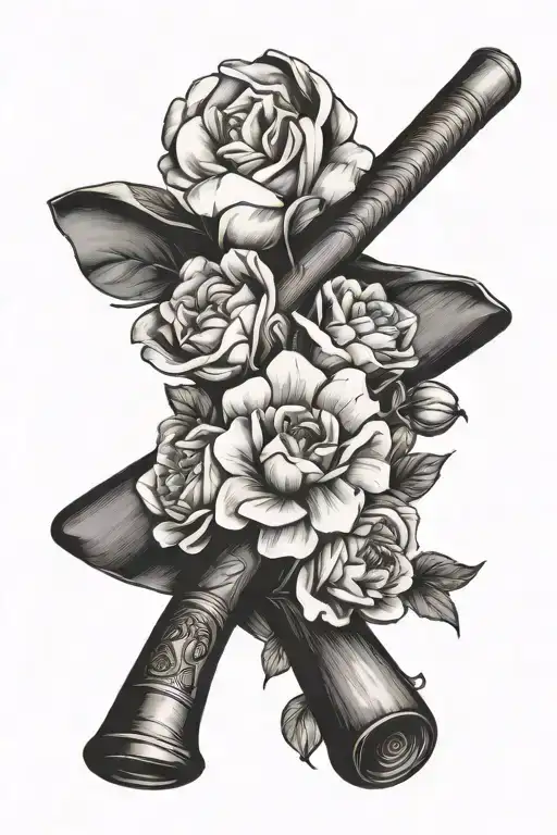 December Birth Flowers Intertwined With Baseball Bat