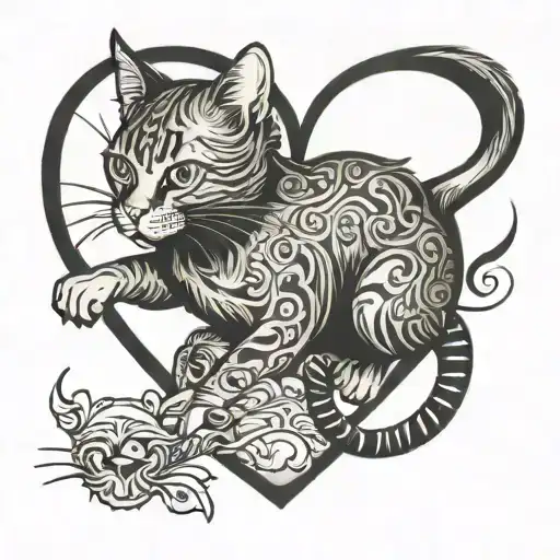 Cat Chasing Mouse Heart Shaped Black