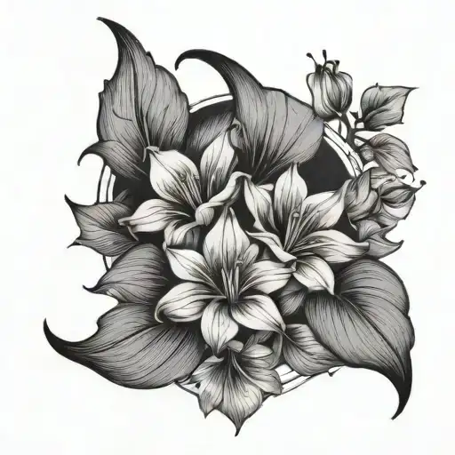 A Delicate Tattoo Of A Crescent Moon Surrounded By Morning Glory Blooms