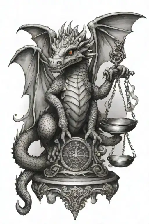 Baby Dragon Sitting On Top Of Libra Scale Balanced