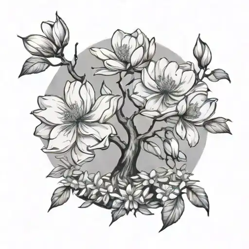 Magnolia Tree Surrounding Daisies