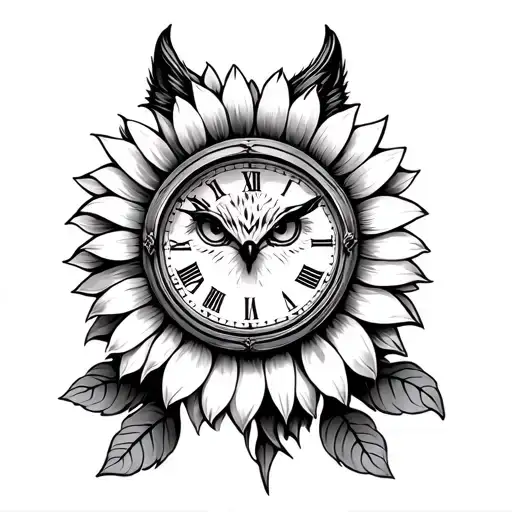 Clock Wolf Owl Sunflower