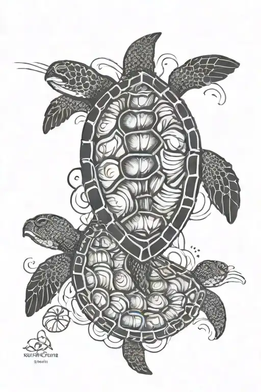 Flowy Line Work With A Minimalistic Sea Turtle