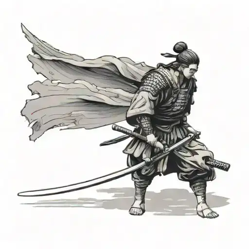 Japanese Samurai Standing Alone Looking Down At His Katana