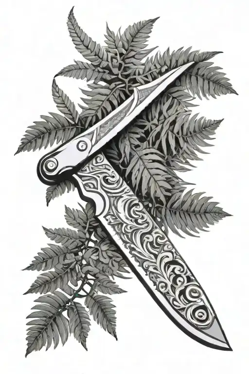 Folding Knife On The Background Of A Fern