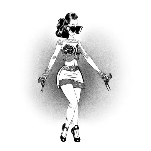 Motorbike With Pin Up Girl Wearing Skirt And Blouse With Black Hair And Glasses