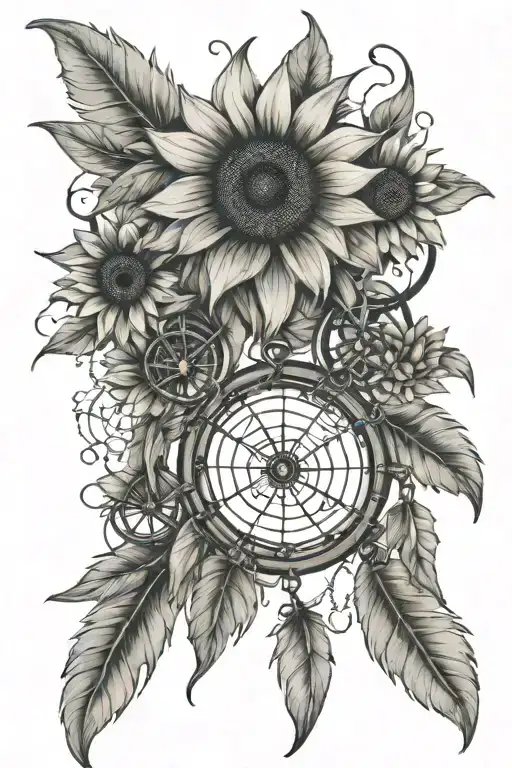 Dreamcatcher With Navy Anchor And Silver Dollars In The Middle With Sunflowers Hanging Down