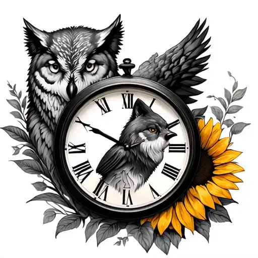 Clock With Wolf Inside Owl Mountain Sandtimer Waterfall Sunflower Lancaster Robin Bear